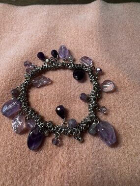 Amethyst Beaded Charm Bracelet - Purple